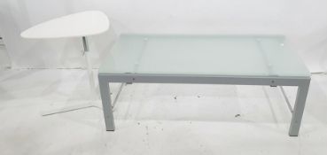 Modern coffee table of rectangular design with central perspex panel, in brushed polished metal