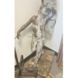 Antique lead garden statue of young boy on stone base, 105cm high approx , the base is 40 x 60 cms