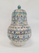 Isnik covered vase, baluster-shaped with pierced cover, rows of lozenge and stylised flowerheads