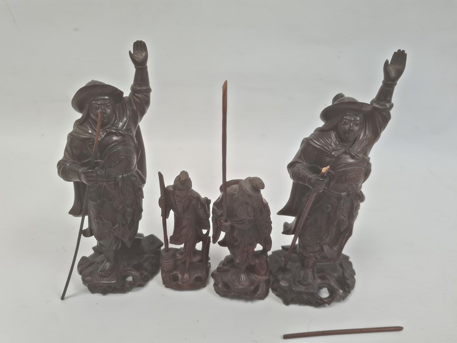 Two various pairs of Japanese carved hardwood figures, the tallest 21cm and a small quantity of - Image 3 of 3