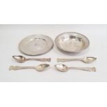 A set of four sterling teaspoons, marked to finial 'VMC 1105' and sterling to reverse, 3.5ozt.