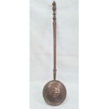 Copper warming pan with turned wood handle