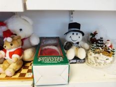 Various Christmas teddy bears, musical Christmas globe, Christmas animated figure and other