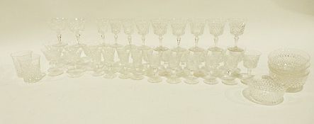Assorted glassware including a suite of drinking glasses,19th century tumblers, an etched water