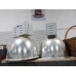 Pair of industrial ceiling lights with electrical fittings and aluminium domes