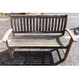 Hardwood garden bench with slatted back and seat, 139cm wide