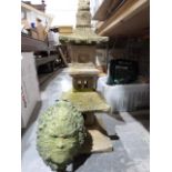 Concrete green man garden decoration and a concrete pagoda garden ornamentCondition ReportGreen man: