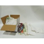 Two boxes of assorted textiles including scarves, blankets, bedlinen etc.(2 boxes)