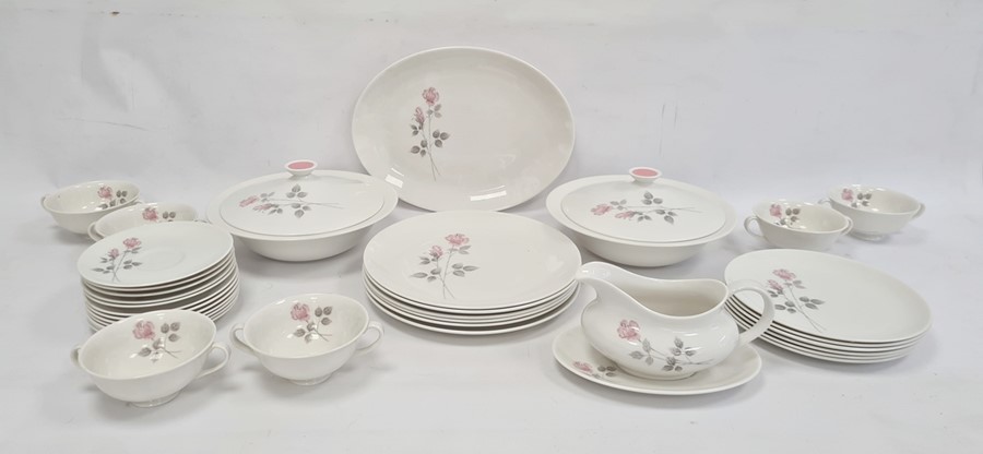 Royal Doulton porcelain part dinner service 'Pillar Rose' pattern, to include dinner plates, side