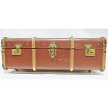 Vintage wooden bound trunk with added castors