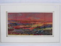 Barbara Shaw "Red sky", fabric collage, signed in pencil to the margin lower right, 52 x 44cm