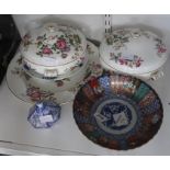 Two Wedgwood 'Charnwood' tureens and matching circular plate and other ceramic items including Imari