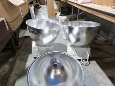 Set of three industrial ceiling lights with fittings and large aluminium dome shades