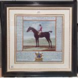 Colour prints Racehorses with armorial crest of their owners, framed,  74 x 74cm to include the