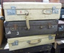 Two vintage cream-coloured leather suitcases and another (3)