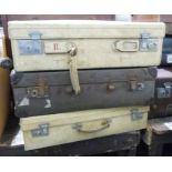 Two vintage cream-coloured leather suitcases and another (3)