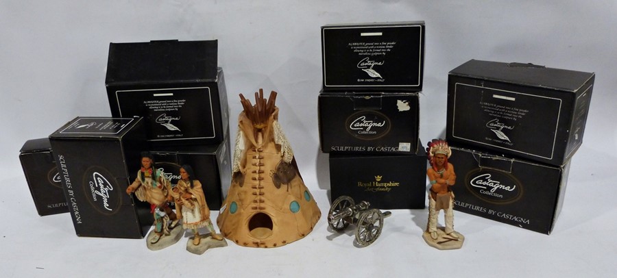 Large quantity of Castagna Collection, sculptures by Castagna, native Americans, ceramic models of