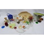 Assorted cut glass to include rose bowls, a flower basket, ashtray, assorted ceramics to include a