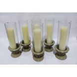 Six storm lantern candle holders with grey painted stands with six pillar candles (6)