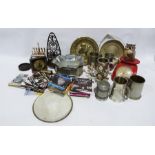 Assorted white dinnerware, assorted collectables, pewter tankards, etc (3 boxes)