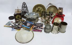 Assorted white dinnerware, assorted collectables, pewter tankards, etc (3 boxes)