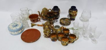 Faux-bamboo shoe horn, bargeware jug, Satsuma-style vases, Satsuma-style tea service to include