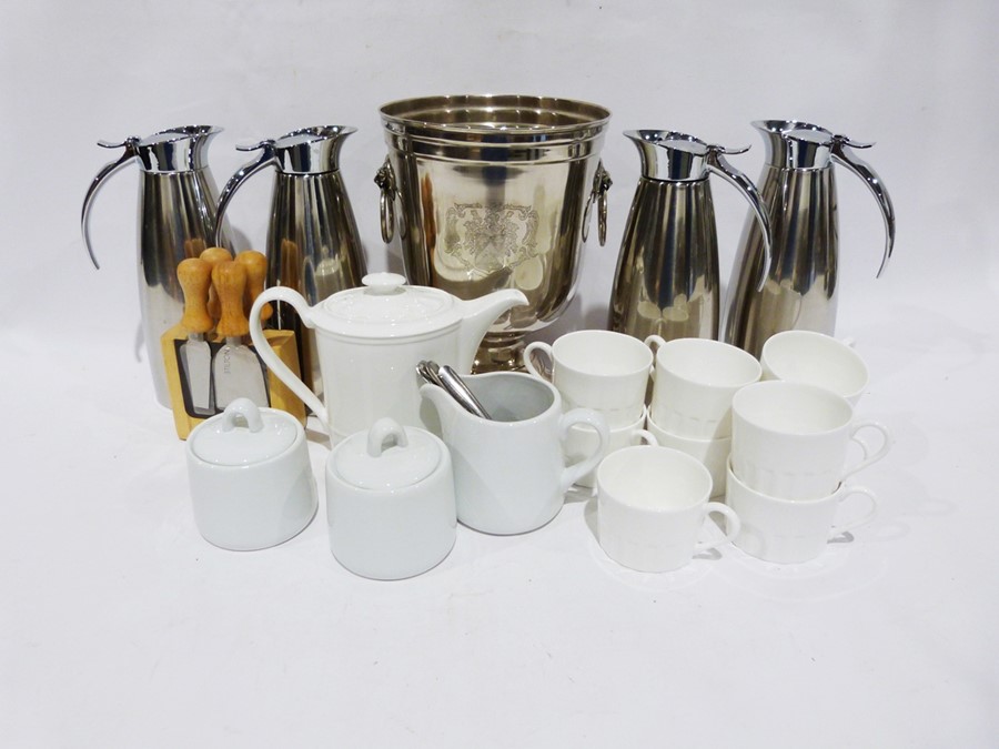 Stainless steel ice bucket with four stainless steel thermos jugs, Wedgwood 'Colosseum' white - Image 2 of 3