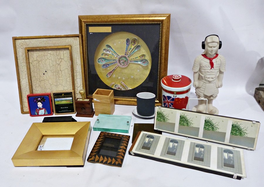 Assorted collectables, a ceramic biscuit barrel, celebrating Hong Kong Independence and two frames