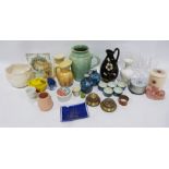 Assorted collectables, ceramics, a clock, ornaments, a knife box and a small portable deed box