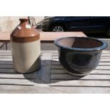 Large ceramic garden planter and an earthenware flagon