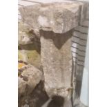 Stone bird bath, with square top and dished centre, on column and base, 92cm high
