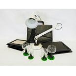 Box of various glass and household items to include a modern white painted anglepoise lamp, modern