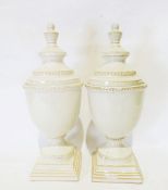 Pair of modern cream glazed ceramic lidded urn-shaped vases (2)  Condition ReportSurface/glazing