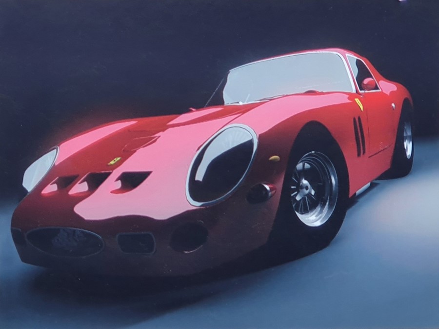Colour print Ferrari, 73 x 86cm to include the frame, ebonised wood with gilt bubble slip - Image 2 of 2