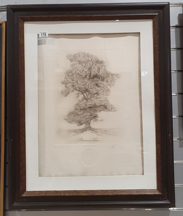 Set of four limited edition etchings depicting a tree through the seasons, each titled in pencil and - Image 8 of 9