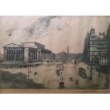 Edwin Law RA: A signed artist proof etching of "Lime Street"  and other frames and prints together