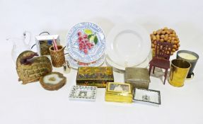 Boxes of assorted decorative and household items to include two Gien France dinner plates, various