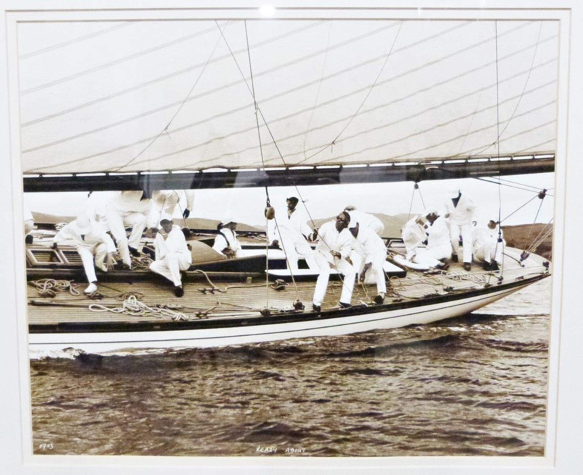 Two framed and glazed photograph prints of yachting scenes, titled "Ready About" and "Windward