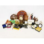 Box of various decorative and household items to include clocks, figures, etc