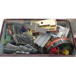 Suitcase and contents of assorted model railway and other accessories including track, electrics,
