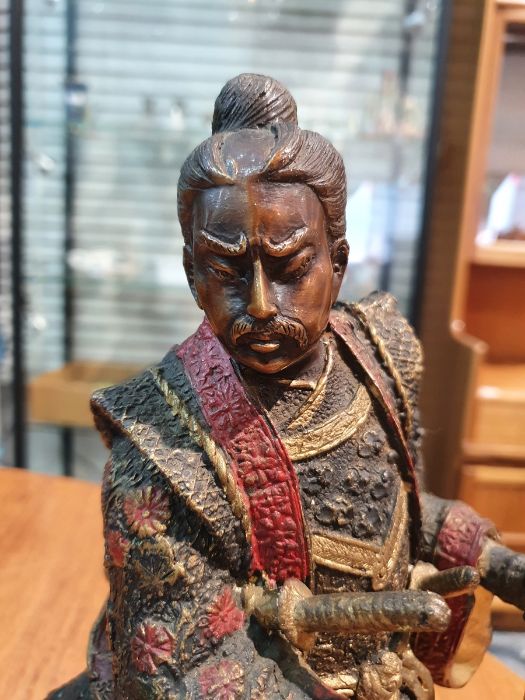 Pair of Japanese bronze figures of warriors after Miyao Eisuke of Yokohama holding multiple - Image 14 of 24