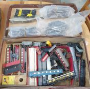 Suitcase and contents of model railway accessories including a Trix Meteor Diesel Express set,