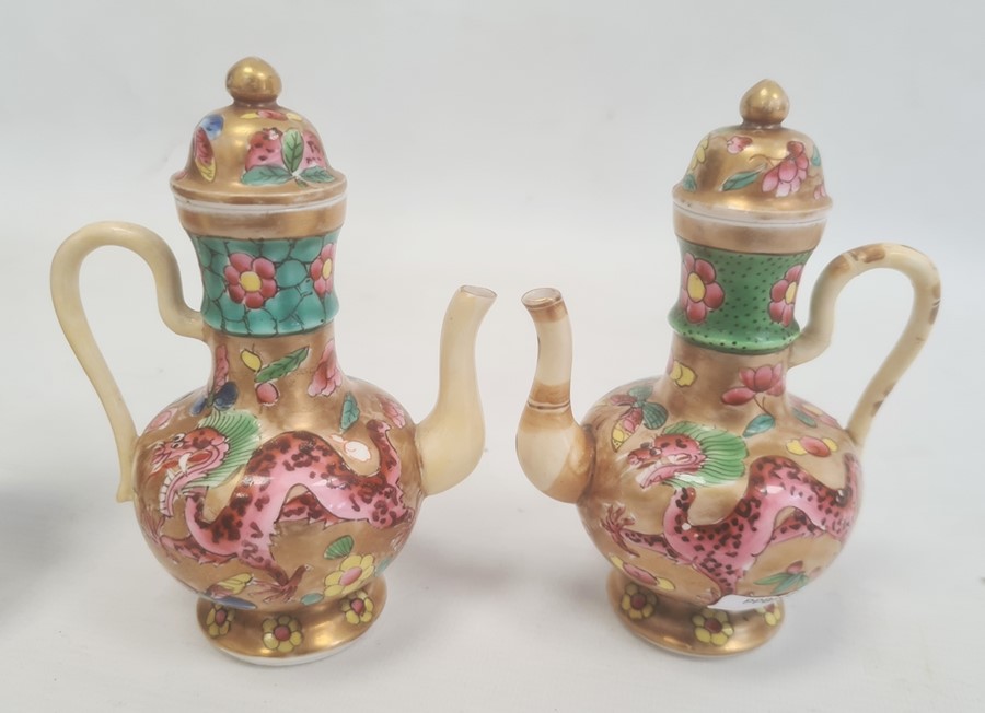 Pair matched pair of porcelain ewers and covers of baluster form, the bodies decorated with - Image 4 of 6