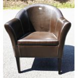Brown leatherette tub chair on tapering supports