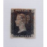 Queen Victoria Penny Black stamp (B-C) with cancellation, framed