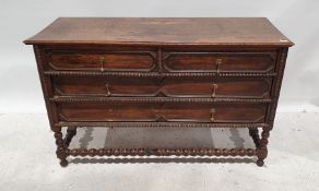 20th century oak chest of two short over two long drawers, on bobbin turned supports and