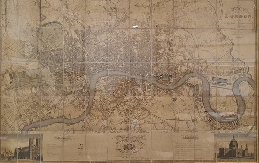 Reproduction C & J Greenwood 'Map of London', modern print 96 x 151 cm