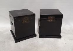 Pair of modern black lacquer-effect Oriental-style boxes on plinth bases, 40cm x 50cm (2)  Condition