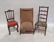 Four assorted chairs to include Victorian-style armchair with red button back upholstery, serpentine