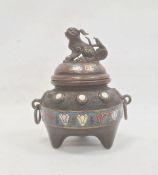 Chinese 19th century bronze and enamel koro and cover, the domed lid with dog of fo finial and the